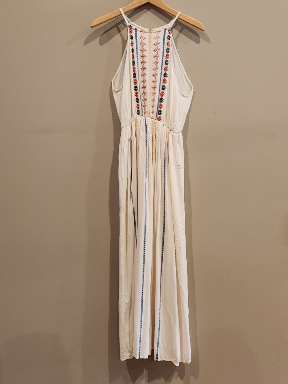 Taylor & Sage Boho Embroidered Maxi Dress White Sleeveless Size XS